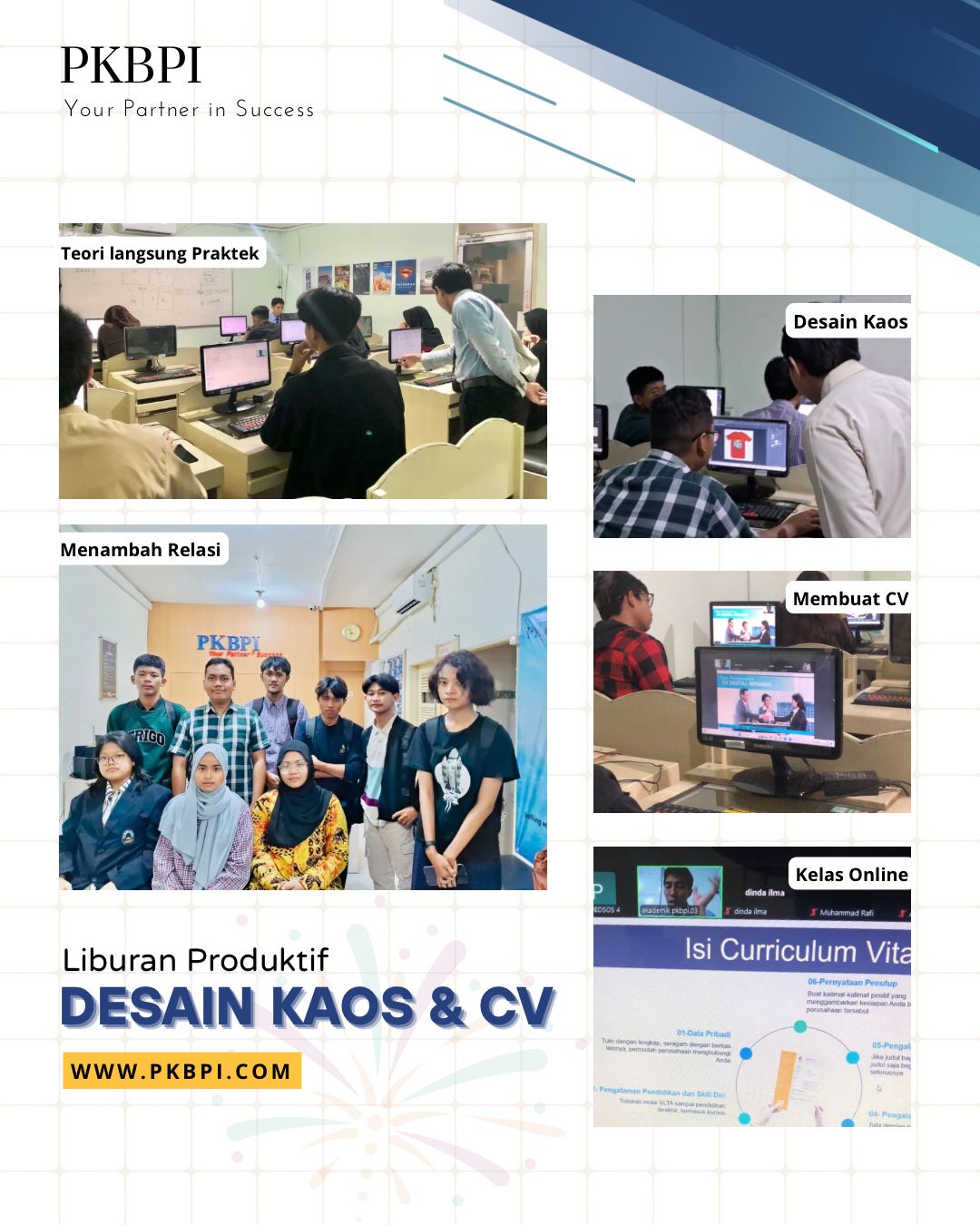 PKBPI free trial class - Kursus komputer membuat CV dan Desain Kaos langsung praktek. 